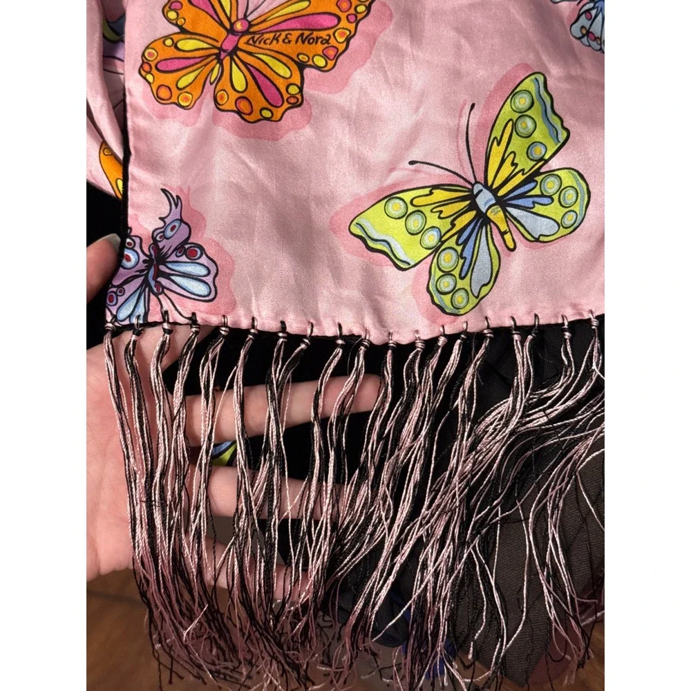 Nick & Nora Butterfly Silk Velvet Scarf Fringe Reversible Y2K Coquette Fairy